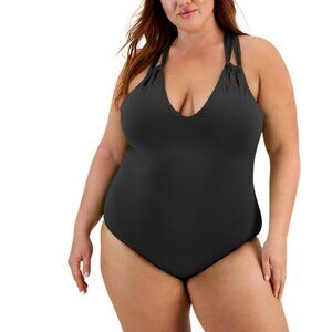 Becca Etc Plus Size Color Code Double-Strap One-Piece Swimsuit Black 1X